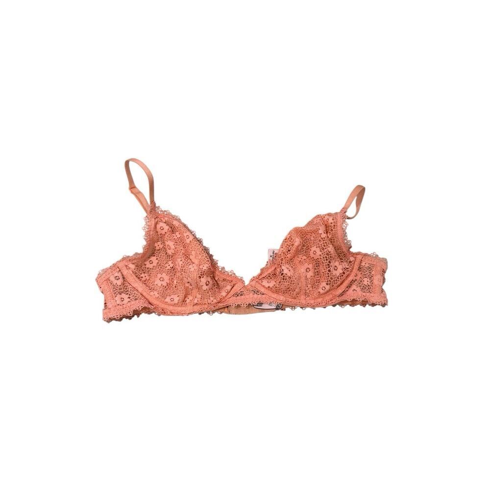 Victoria’s Secret Coral Pink Orange Unlined Lace Underwire Bralette Womens M